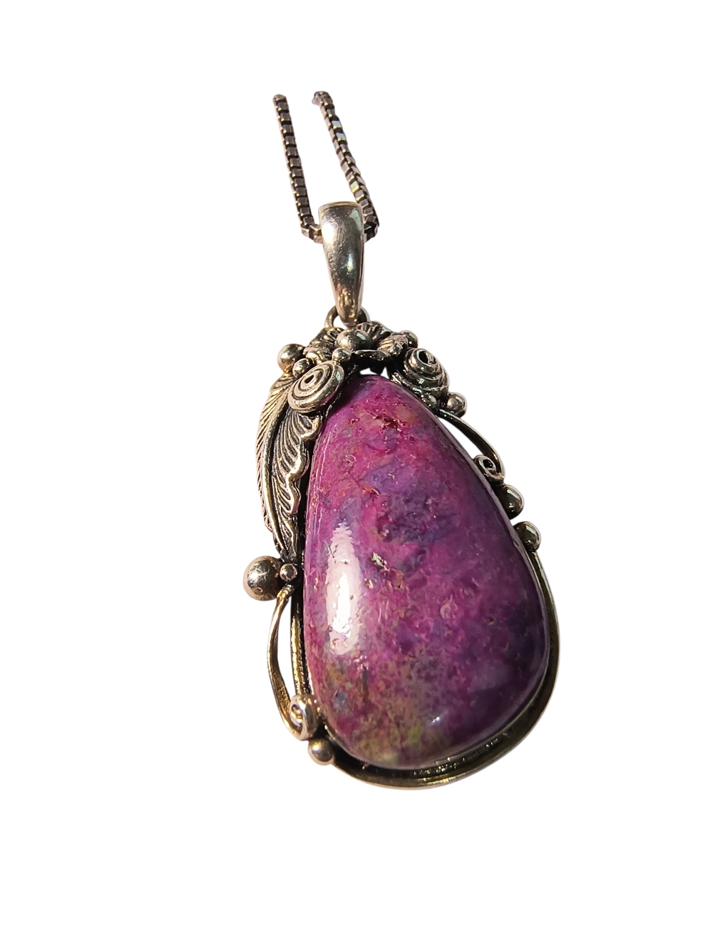 Sterling Silver Purple Teardrop Pendant Necklace With Italy Sterling Chain - Picture 2 of 11